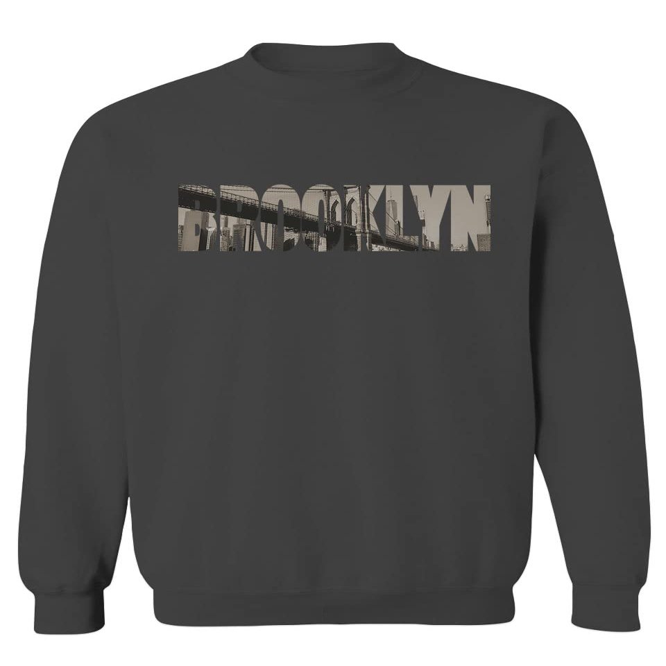 0501. Vintage Brooklyn Bridge New York City NYC Streetwear Men's Crewneck Sweatshirt (Characol Large) Charcoal
