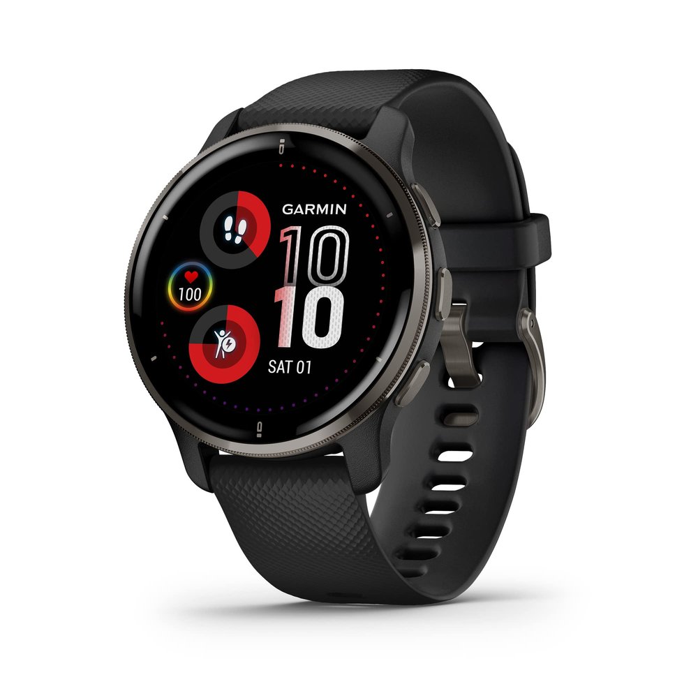 Garmin Venu 2 Plus, GPS Smwatch with Call and Text, Advanced Health Monitoring Fitness Features, Slate Black Band, One Size (Renewed)