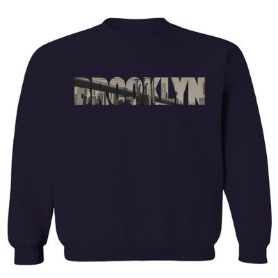 0501. Vintage Brooklyn Bridge New York City NYC Streetwear Men's Crewneck Sweatshirt (Navy Large)