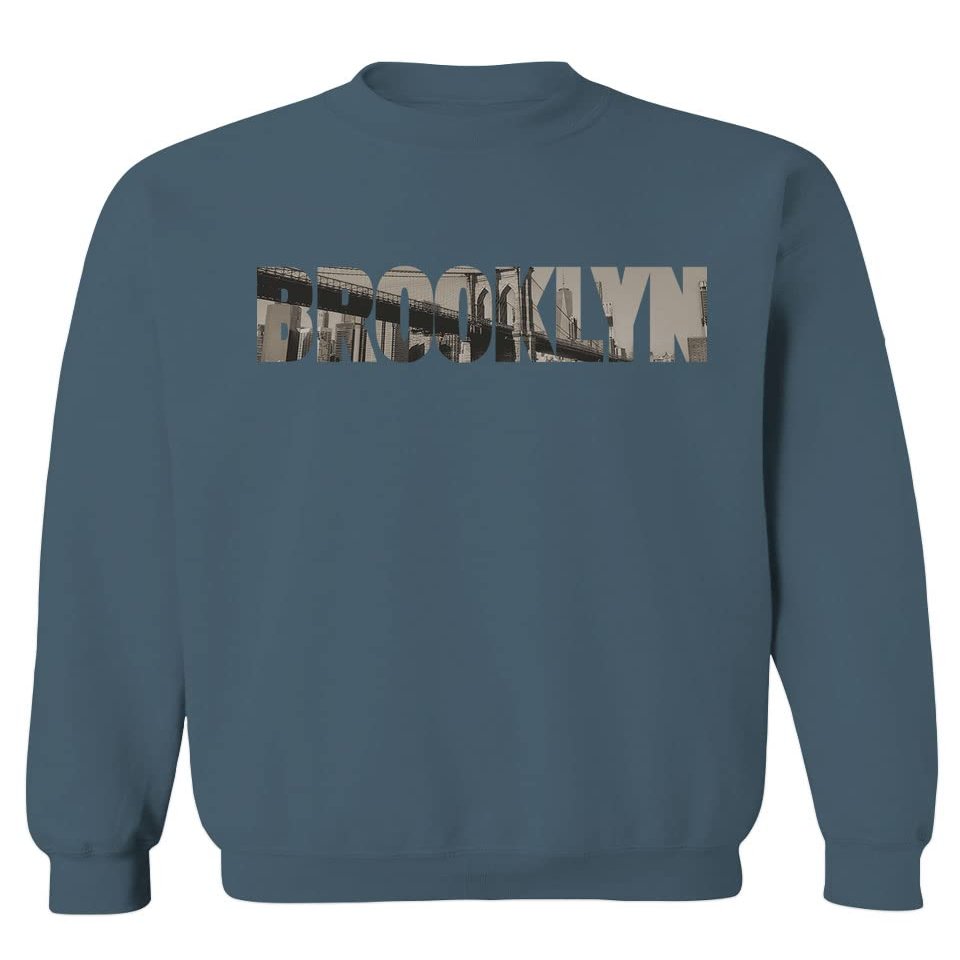 0501. Vintage Brooklyn Bridge New York City NYC Streetwear Men's Crewneck Sweatshirt (Indigo Blue Large)