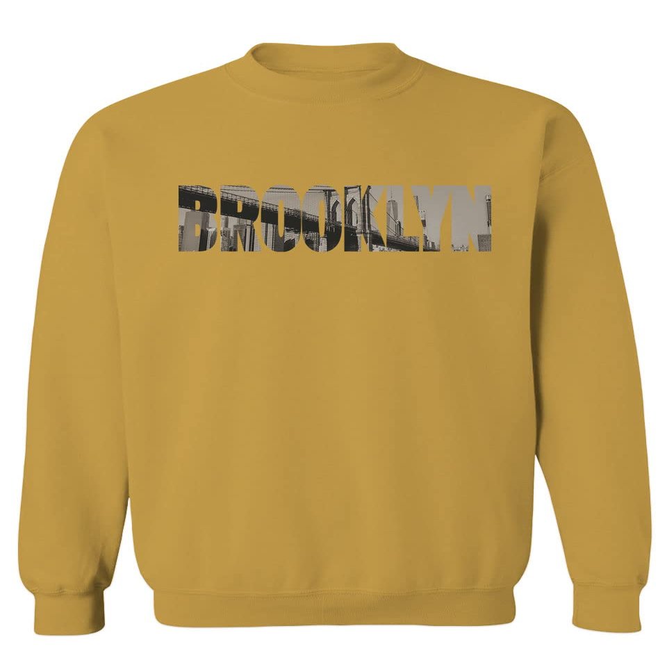 0501. Vintage Brooklyn Bridge New York City NYC Streetwear Men's Crewneck Sweatshirt (Gold Small)