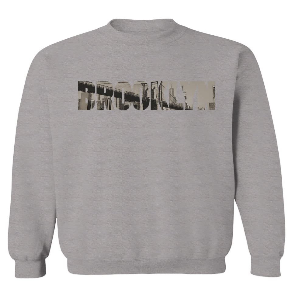 0501. Vintage Brooklyn Bridge New York City NYC Streetwear Men's Crewneck Sweatshirt (Light Gray Small)