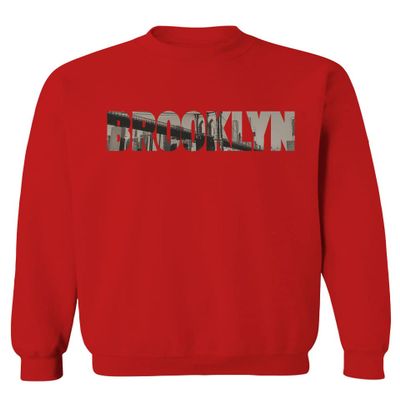 0501. Vintage Brooklyn Bridge New York City NYC Streetwear Men's Crewneck Sweatshirt (Red, X-Large)