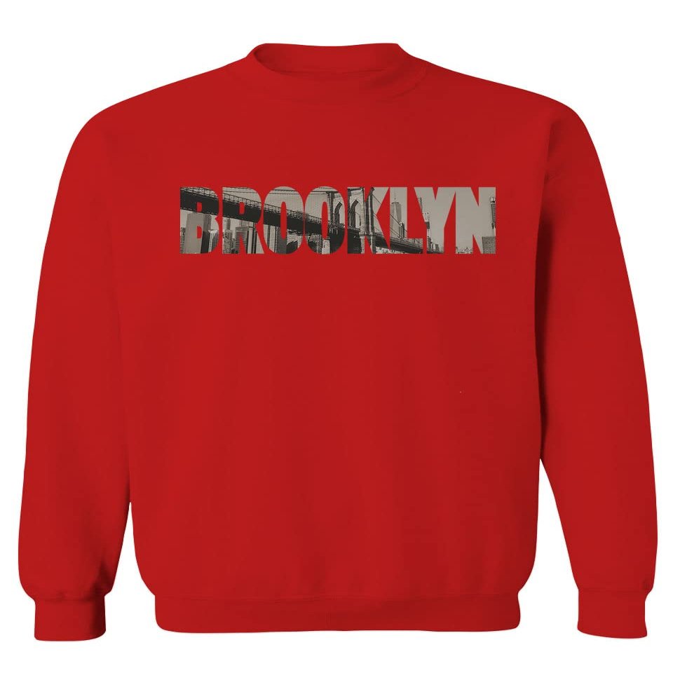 0501. Vintage Brooklyn Bridge New York City NYC Streetwear Men's Crewneck Sweatshirt (Red, X-Large)