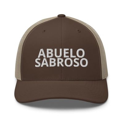 Abuelo Sabroso Hispanic Grandpa Gifts from Grandchildren Abuelo Gifts in Spanish Father's Day Trucker Hat Brown/Khaki