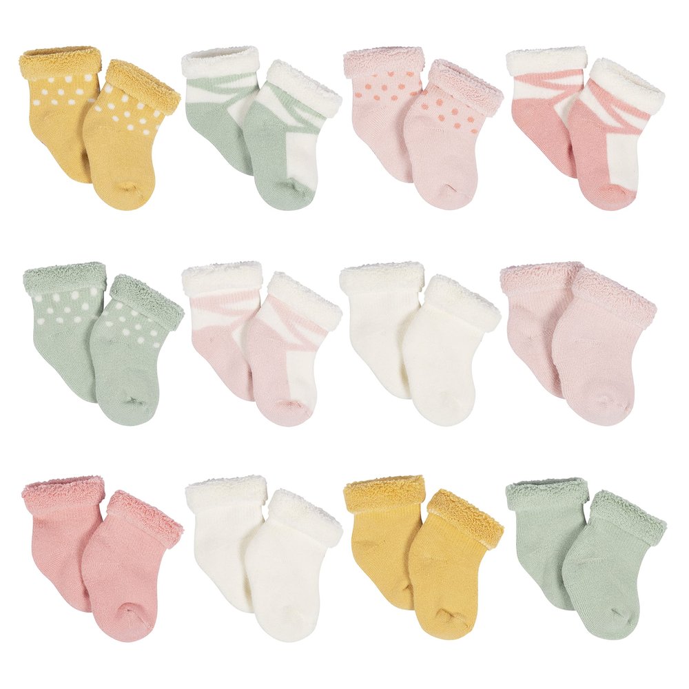 Gerber Unisex Baby 12-Pair Sock Bundle Golden Floral 3-6 Months