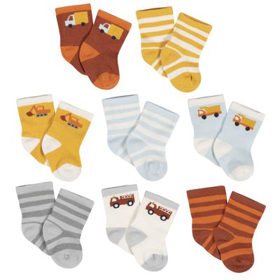 Gerber Unisex Baby 8-Pair Wiggle-Proof Sock Transportation Zone 3-6 Months
