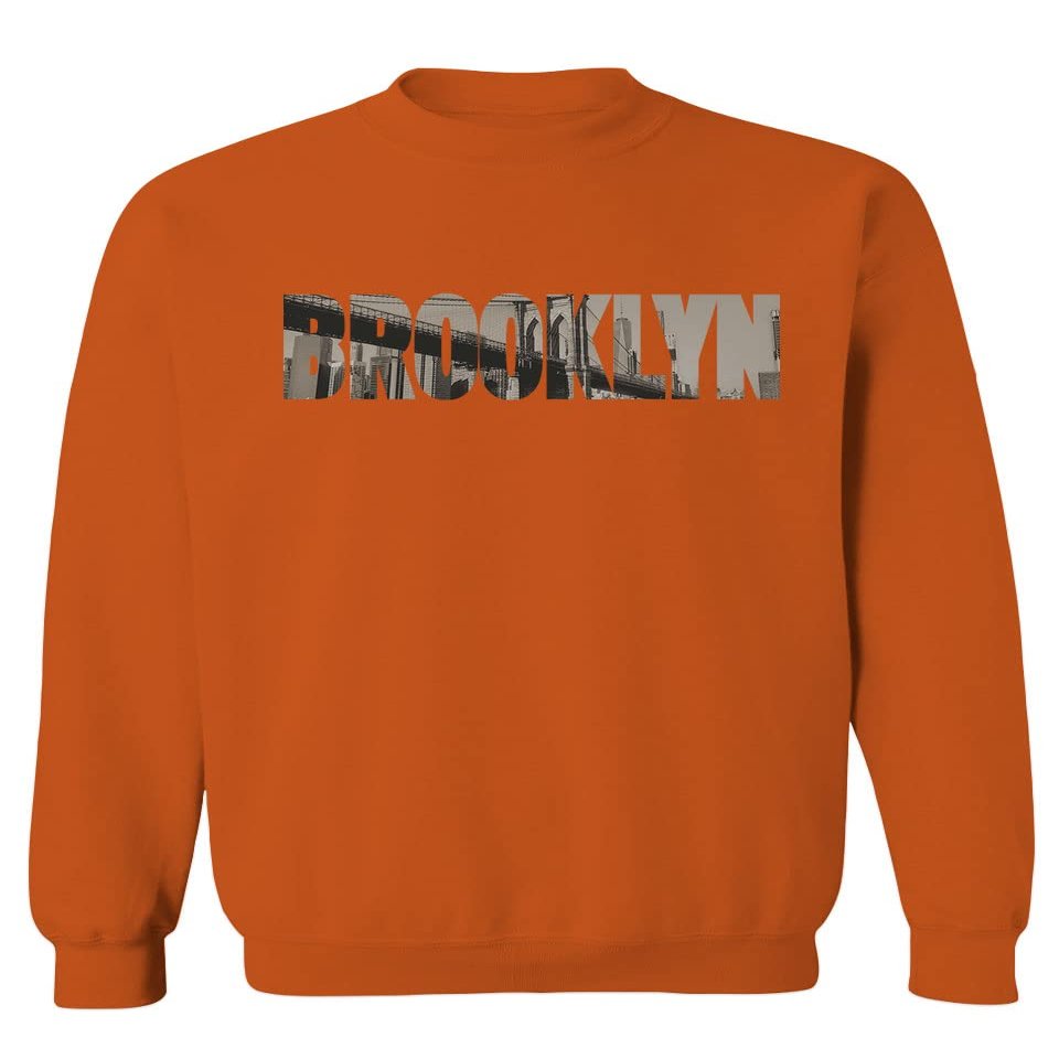 0501. Vintage Brooklyn Bridge New York City NYC Streetwear Men's Crewneck Sweatshirt (Orange Large)