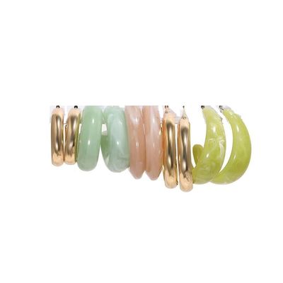 3 Pairs Lightweight Minimalist Vintage Polished Teardrop Waterdrop C Shape Circle Round Cuff Acrylic Resin Hoop Earrings Colorful Thick Chunky Wide Thin Acetic Acid Earrings Set for Women -set
