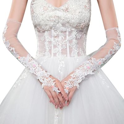 ihreesy Ladies Fingerless Gloves,Elbow Length Long Gloves Bridal Lace Gloves Floral Lace Gloves Lace Fingerless Gloves for Driving Wedding Opera Party,White, One Size