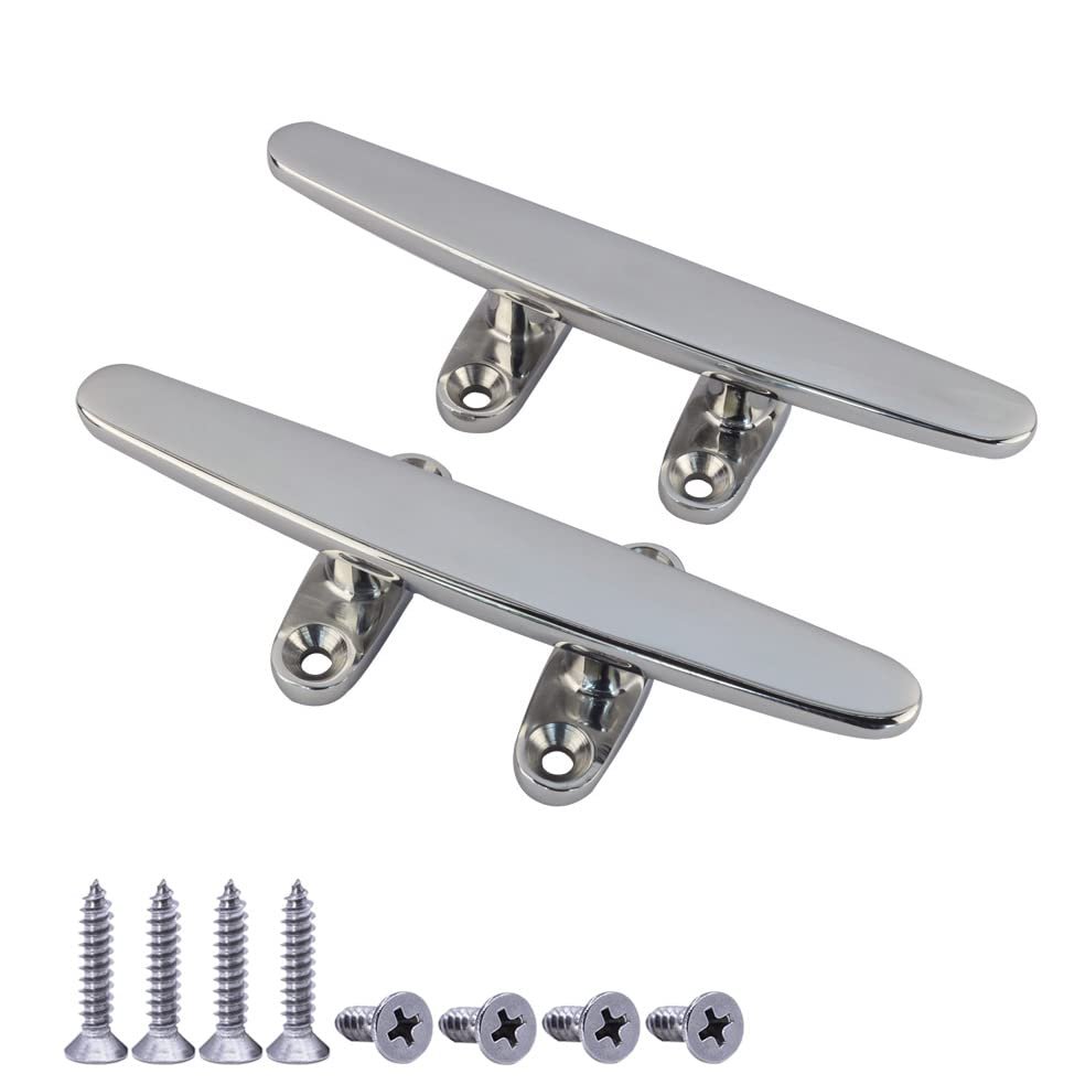 YWZHENYU Boat Cleats Marine Dock Cleats 316 Stainless Steel Open Base Cleats for Boat Kayak Mooring and Decor of 2 Pcs (5 inch)