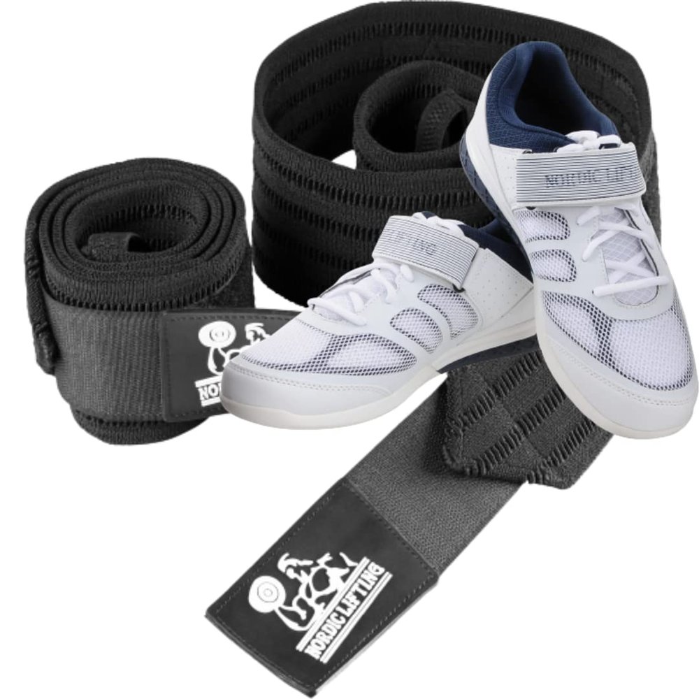 Nordic Lifting Super Heavy Duty Wrist Wraps Multi-Purpose Bundle with Shoes Venja Size 8 - White