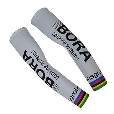 Pro Team BORA White UV Protection Cycling Arm Sleeves For Men & Woman,Breathable Outdoor Sports Sunscreen Protector Armwarmers(M)