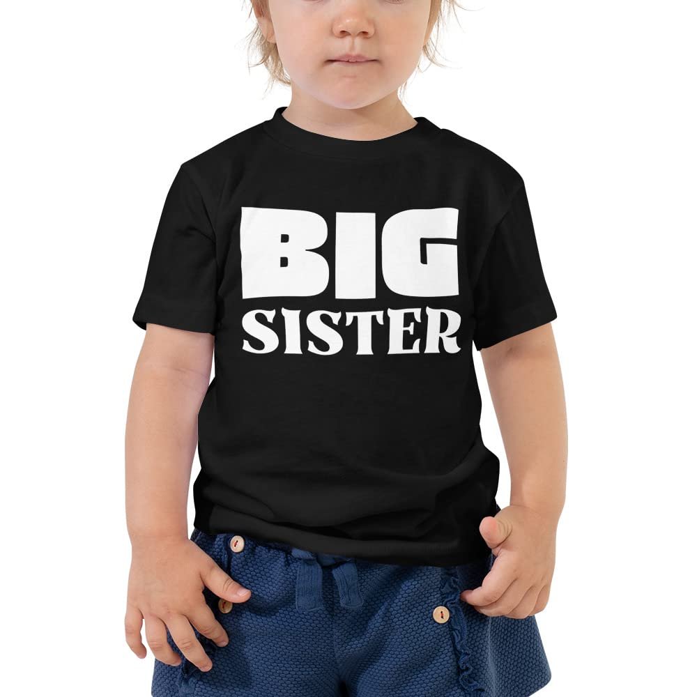 Nomi Q Big Sister Shirt for The Soon to Be Big Sister Baby Announcement Shirt - Toddler Short Sleeve Tee Black