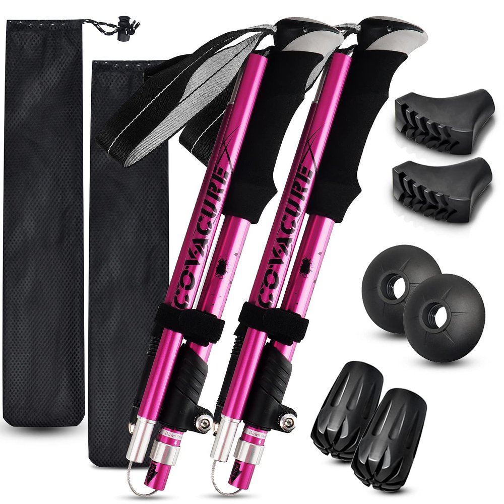 Covacure Hiking Poles Collapsible Trekking Poles - Aluminum Alloy 7075 Walking Sticks with Telescopic & Foldable Tri-fold Design Hiking Gear for Women Men, Camping, Climbing
