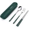 iNKULEER Travel cutlery set, 18/8 stainless steel cutlery, Reusable utensils set with case, Portable Silverware Lunch Box for Camping and Office (Dark Green) view 1