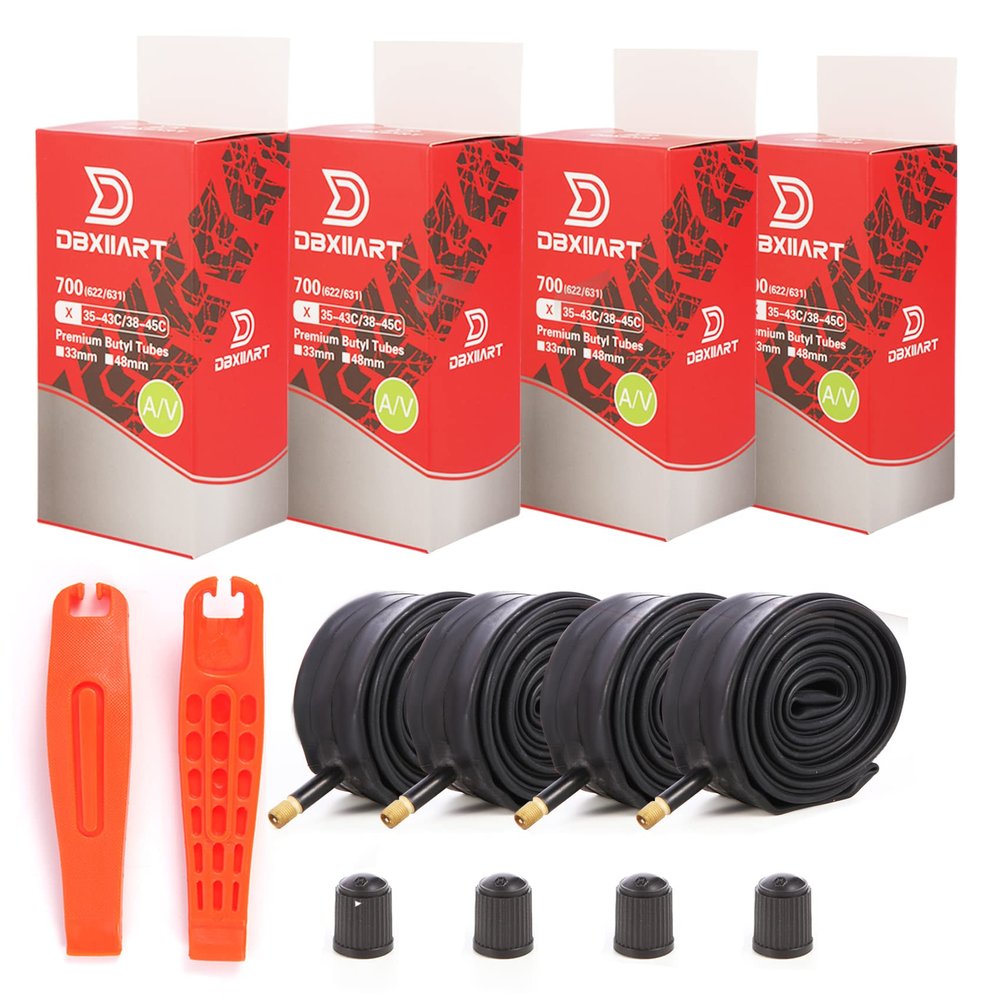 4 PCS Heavy Duty Bike Tubes 700x38C 700x40C 700x43C 700x45C 38C/40C/42C/43C/45C Schrader Valve 35mm 48mm Bicycle Tubes Premium Quality Butyl Inner Tubes(2 Strong Tire Levers)