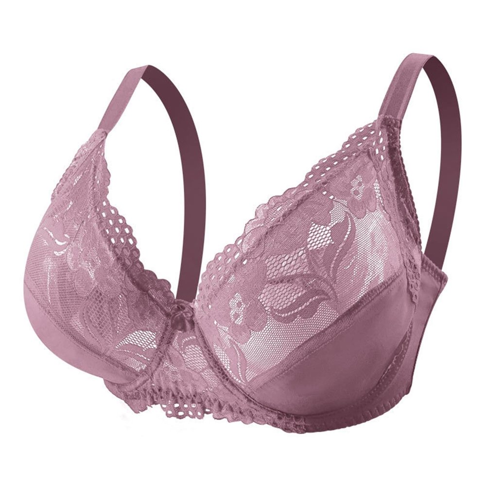 Telusu Big Size Ladies Sexy Lace Bras Underwire Full Cup Bra 6 Colors Women's Soft Thin Lace Bralette Underwear (Color : Purple, Size : 95/42E)