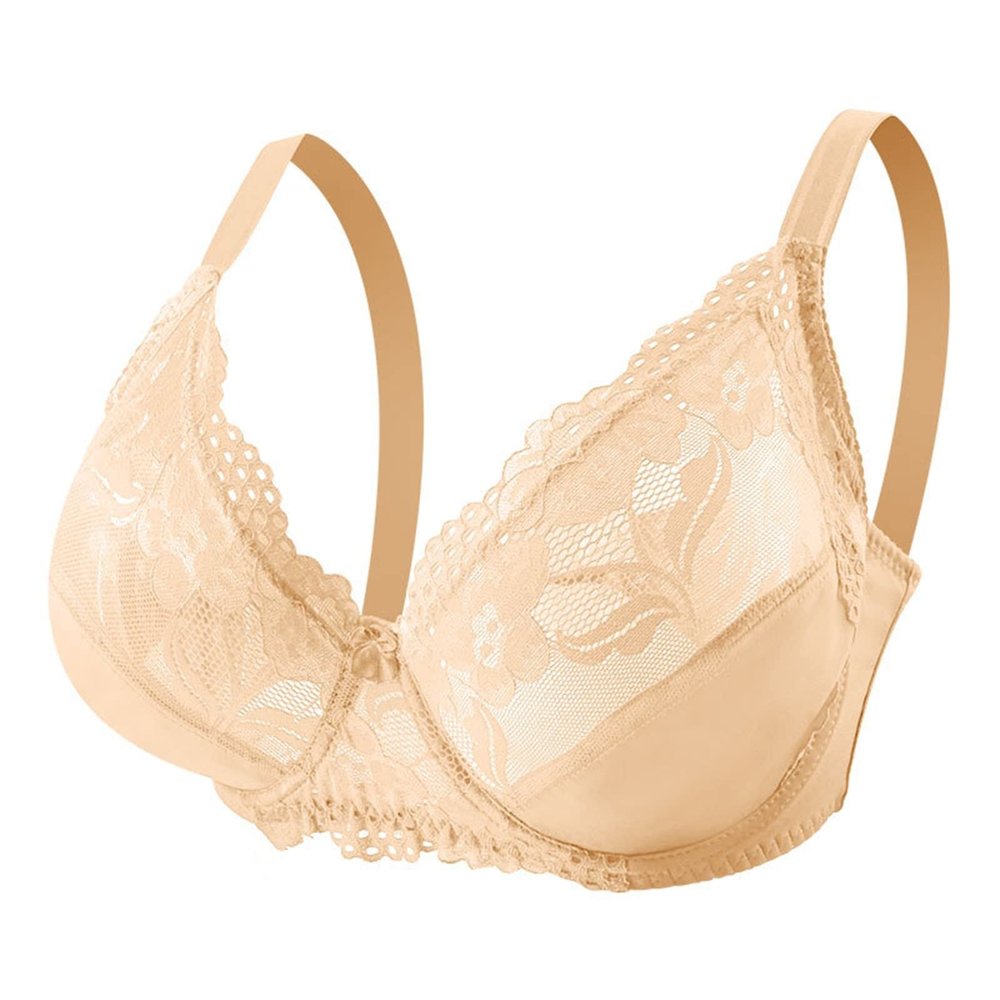 Telusu Big Size Ladies Sexy Lace Bras Underwire Full Cup Bra 6 Colors Women's Soft Thin Lace Bralette Underwear (Color : Beige, Size : 85/38E)