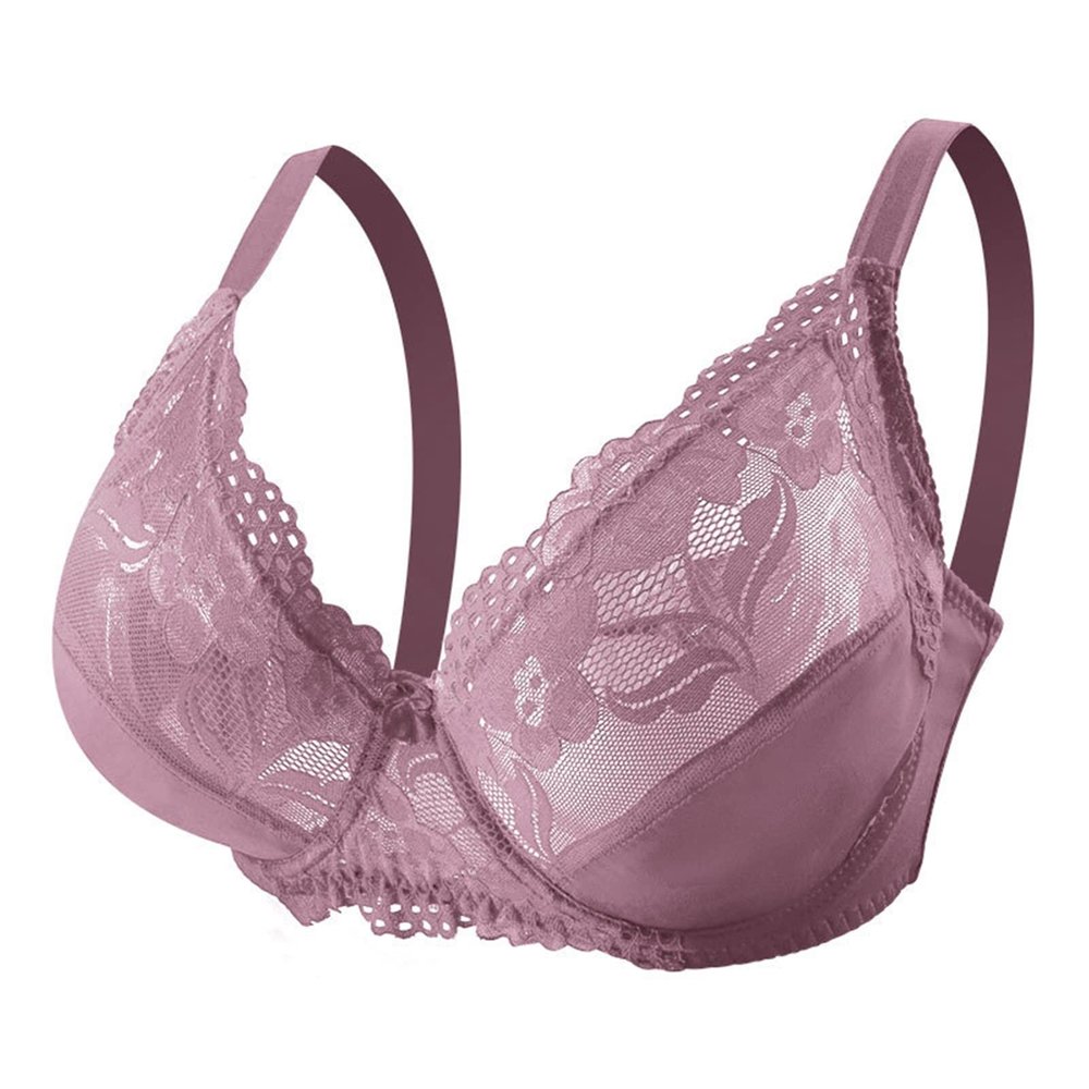 Telusu Big Size Ladies Sexy Lace Bras Underwire Full Cup Bra 6 Colors Women's Soft Thin Lace Bralette Underwear (Color : Purple, Size : 100/44F)