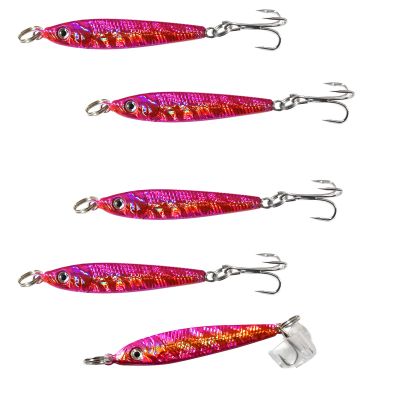 5pcs Pink 2.5oz Fish WOW! Fishing Mega Metal Bait Jig 2-1/2oz Luna Mega Live Lure with Treble Hook