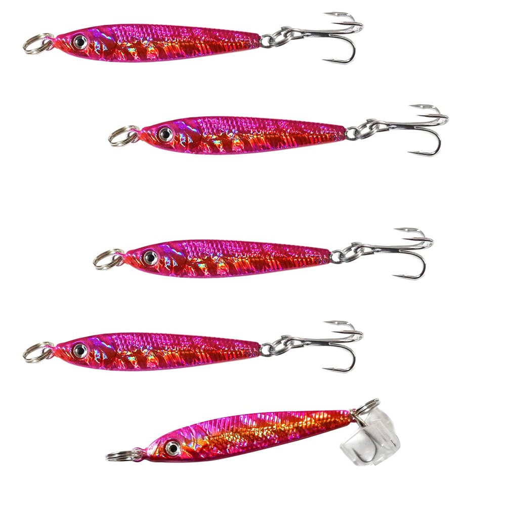 5pcs Pink 2.5oz Fish WOW! Fishing Mega Metal Bait Jig 2-1/2oz Luna Mega Live Lure with Treble Hook