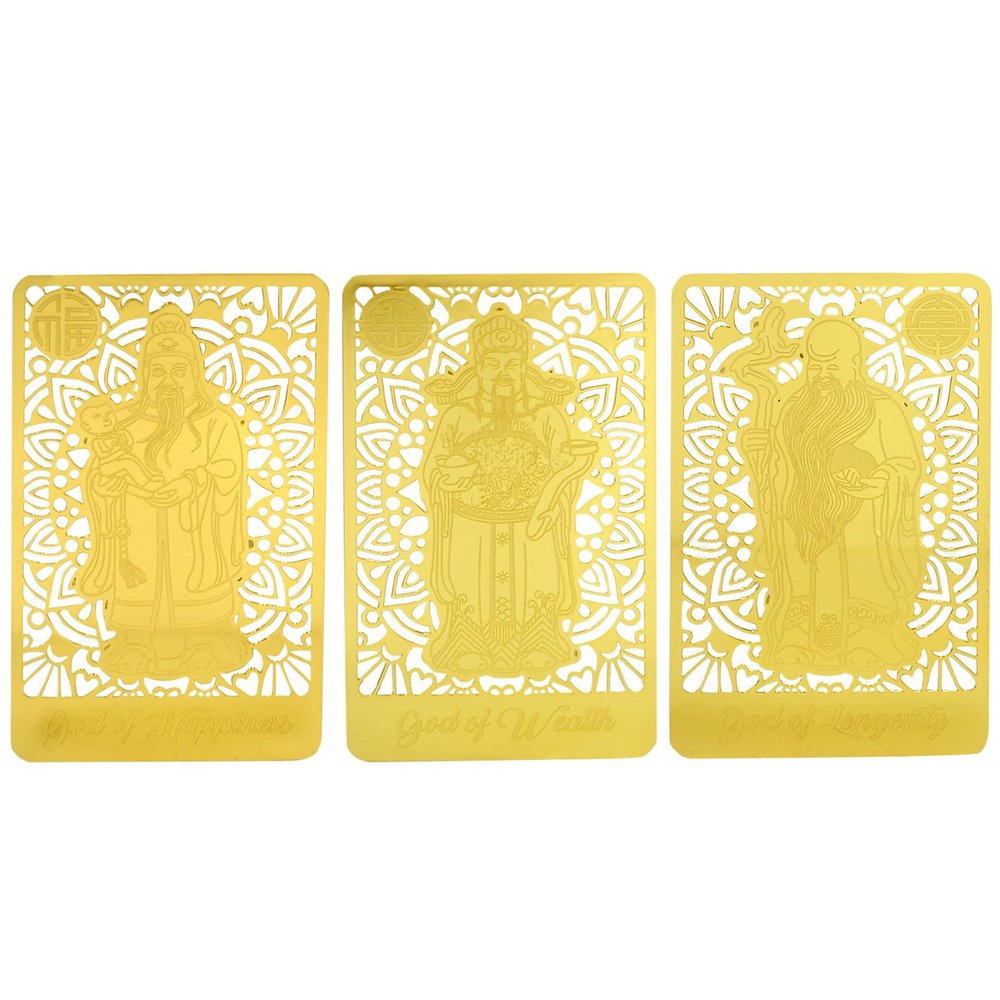 Fengshuibringluck Fuk LUK Sau Three Star Gods Gold Card to Attract Health, Wealth and Happiness 3PCS Amulet Card