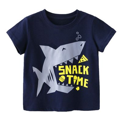 Toddler Kids Girls Boys Shark Cartoon 3D Prints Loose Tops Soft Short Sleeve T Shirt Boys (Dark Blue, 2-3 Years)