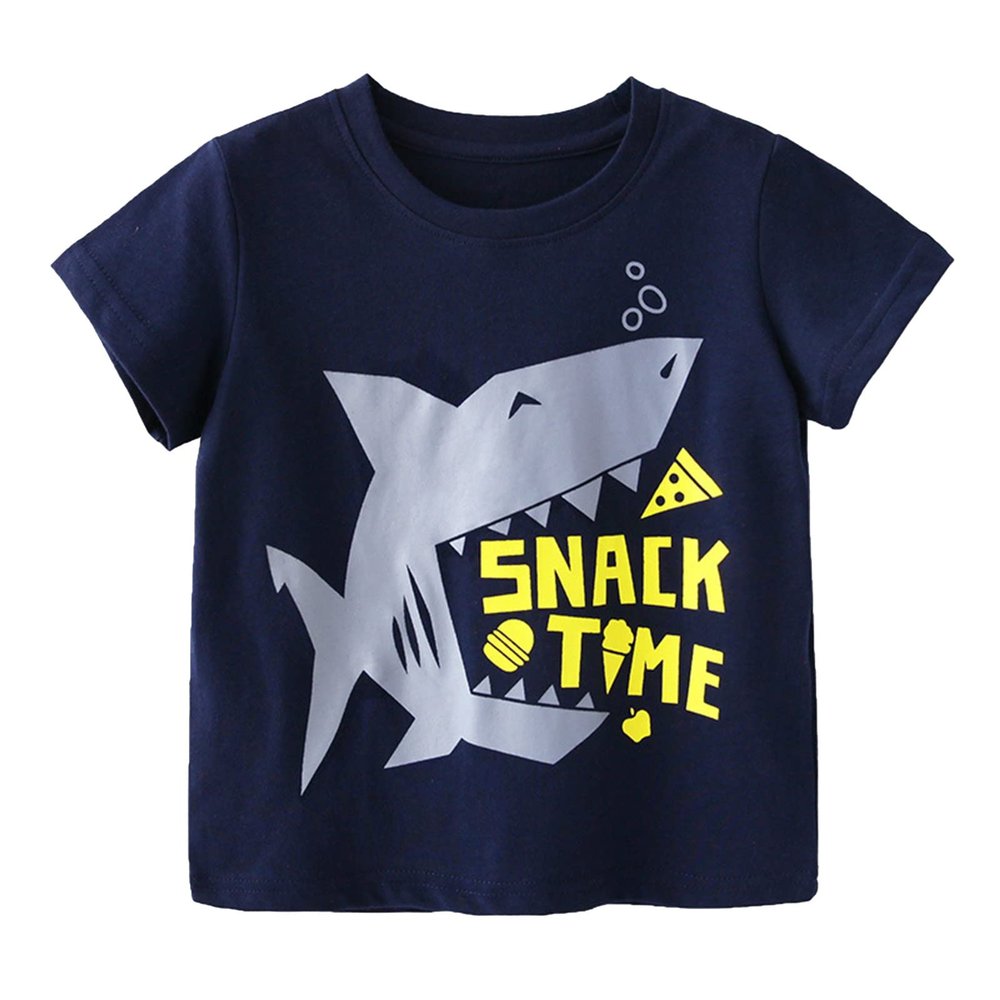Toddler Kids Girls Boys Shark Cartoon 3D Prints Loose Tops Soft Short Sleeve T Shirt Boys (Dark Blue, 2-3 Years)