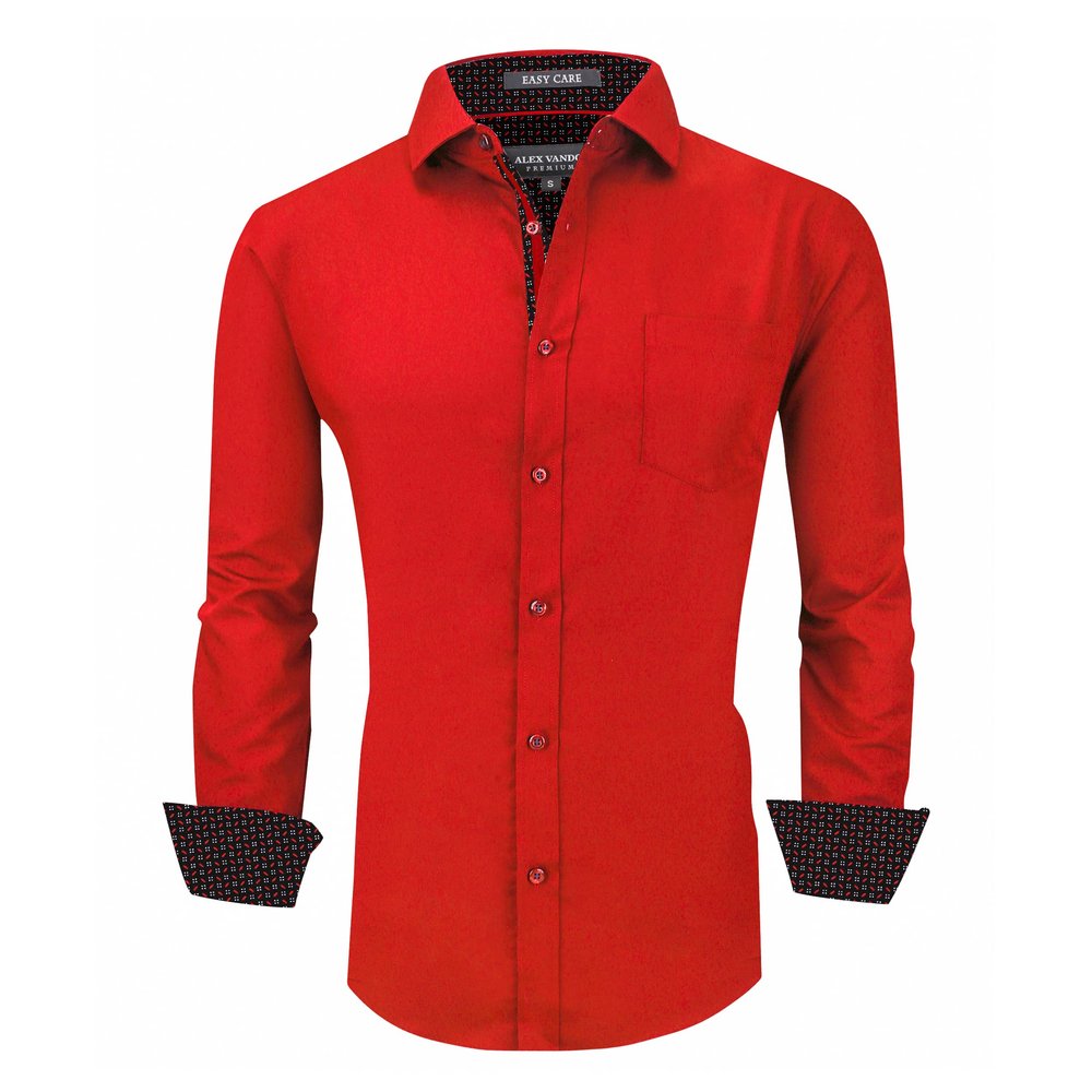 Alex Vando Mens Rayon Dress Shirts Wrinkle Free Regular Fit Stretch Button Down Shirt,Red,M