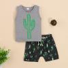 Baby Kids Boy's Outfits Cactus Print Sleeveless O Neck Casual Tank Tops+Cactus Shorts Toddler Baby (Grey, 6-12 Months) view 2