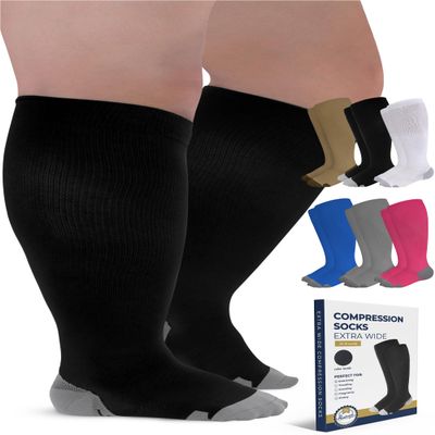 Pembrook Plus Size Compression Socks Wide Calf - Up to 6XL | Black Wide Calf Compression Socks Women Plus Size