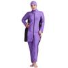Plus Size Muslim Swimsuits for Women Modest Islamic Swimwear Burkini Full Cover Hijab Striped Long Sleeve Muslim Dress Top Pants Cap 3PCS Set Sun Protection Rash Guard Bathing Suit Purple - Zipper 2XL view 1