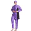 Plus Size Muslim Swimsuits for Women Modest Islamic Swimwear Burkini Full Cover Hijab Striped Long Sleeve Muslim Dress Top Pants Cap 3PCS Set Sun Protection Rash Guard Bathing Suit Purple - Zipper 2XL view 2