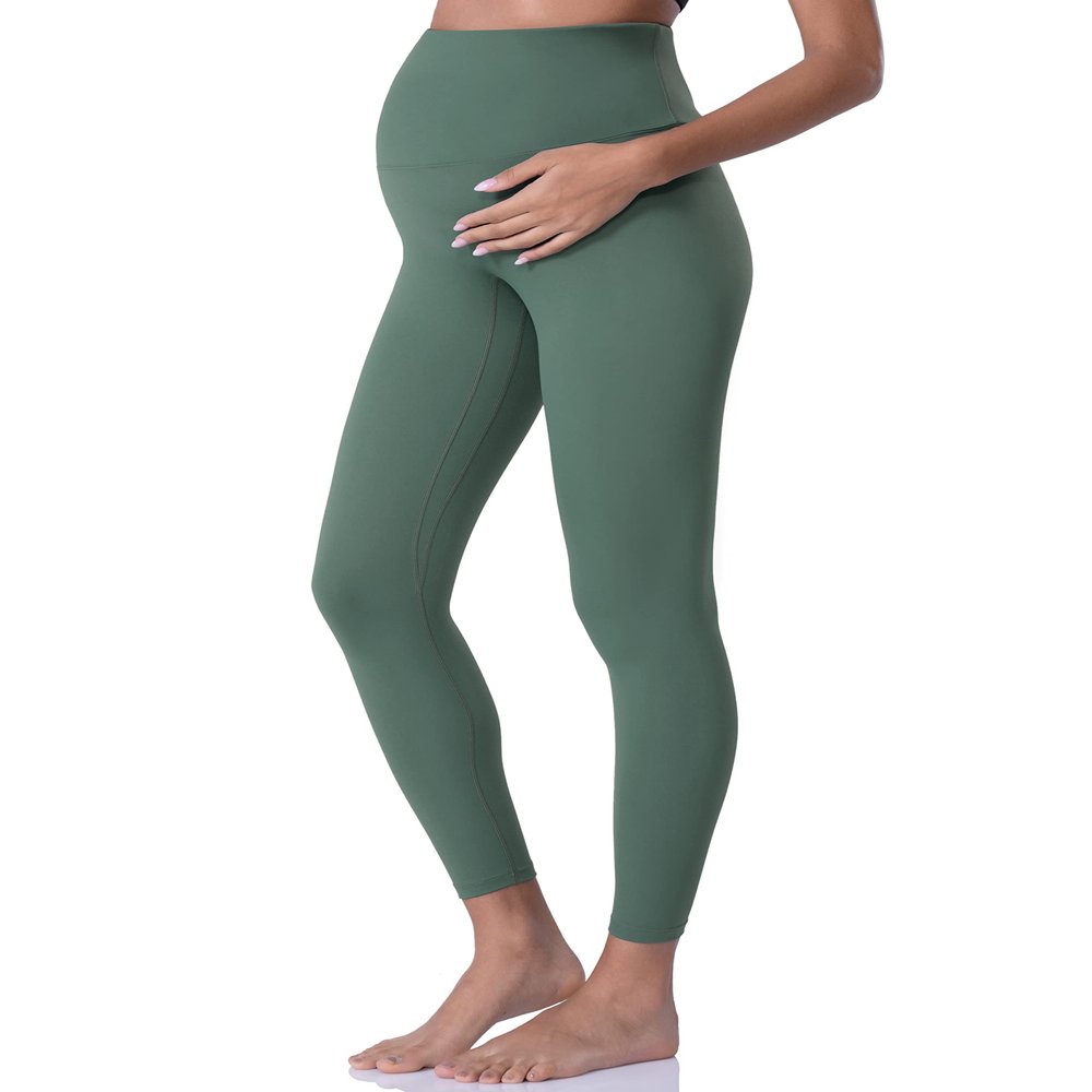 POSHDIVAH Women's Maternity Leggings Over The Belly Pregnancy Yoga Pants Active Wear Workout Leggings Crab Green Small