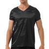 Daenrui Mens Satin Sleep Shirt Pajamas Short Sleeve Silk V-Neck Casual T-Shirt Tee Blouse Nightwear Black Large view 1