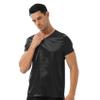 Daenrui Mens Satin Sleep Shirt Pajamas Short Sleeve Silk V-Neck Casual T-Shirt Tee Blouse Nightwear Black Large view 3