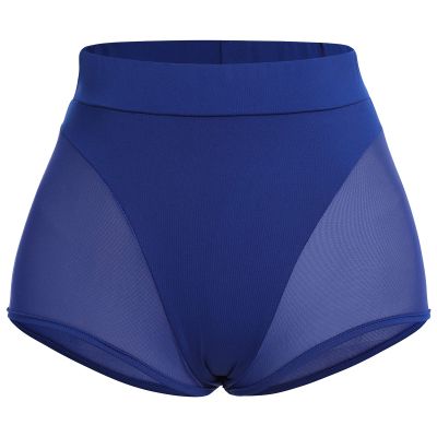 Women's High Waist Mesh Tulle Spliced Activewear Yoga Shorts Belly Dancewear Bottoms Rave Booty Shorts Mini Hot Pants Stage Nightclub Clubwear Navy Blue Medium