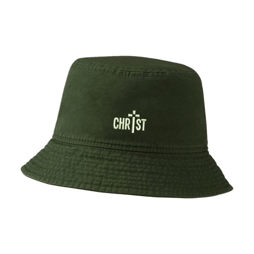 LexiuYibai Bucket Hat for Men Women Christian Faith Embroidered Washed Cotton Unisex Bucket Hats (Green,7 1/2)