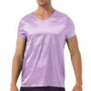 Daenrui Mens Satin Sleep Shirt Pajamas Short Sleeve Silk V-Neck Casual T-Shirt Tee Blouse Nightwear Purple Large view 1