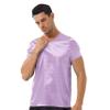 Daenrui Mens Satin Sleep Shirt Pajamas Short Sleeve Silk V-Neck Casual T-Shirt Tee Blouse Nightwear Purple Large view 3