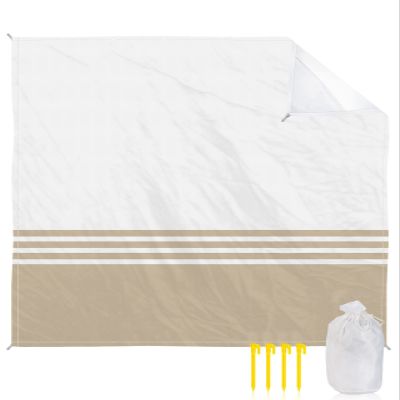 Beach Blanket Brown Stripes Geometry Sandproof Waterproof Beach Mat Modern White Minimalist Sand Free Mat Quick Drying Beach Essentials for Vacation Lightweight with 4 Stakes & Corner Pockets 83"x79"