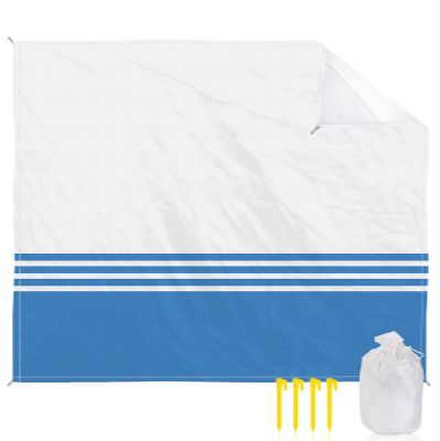 Beach Blanket Blue White Stripes Geometry Sandproof Waterproof Beach Mat Modern Minimalist Sand Free Mat Quick Drying Beach Essentials for Vacation Lightweight with 4 Stakes & Corner Pockets 118"x108"