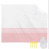 Beach Blanket Pink White Stripes Sandproof Waterproof Beach Mat Geometry Sand Free Mat Quick Drying Beach Essentials for Vacation Lightweight Picnic Blanket with 4 Stakes & Corner Pockets 83"x79" view 1