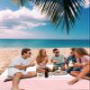 Beach Blanket Pink White Stripes Sandproof Waterproof Beach Mat Geometry Sand Free Mat Quick Drying Beach Essentials for Vacation Lightweight Picnic Blanket with 4 Stakes & Corner Pockets 83"x79" view 3