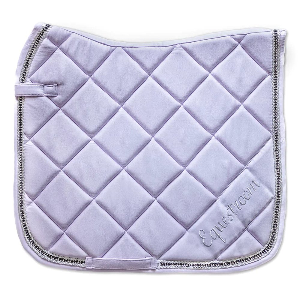 Equestroom Suede Frosted Lilac English Saddle Pad with Silver Piping | Jump Shape Saddle Pad | Dressage Shape Saddle Pad | Matte Lilac Saddle Pad for Horseback Riding Dressage Full