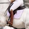 Equestroom Suede Frosted Lilac English Saddle Pad with Silver Piping | Jump Shape Saddle Pad | Dressage Shape Saddle Pad | Matte Lilac Saddle Pad for Horseback Riding Dressage Full view 3