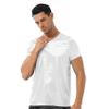 Daenrui Mens Satin Sleep Shirt Pajamas Short Sleeve Silk V-Neck Casual T-Shirt Tee Blouse Nightwear White Large view 3