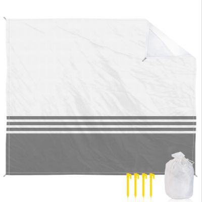 Beach Blanket White Grey Stripes Sandproof Waterproof Beach Mat Modern Sand Free Mat Quick Drying Lightweight with 4 Stakes & Corner Pockets 108"x84" Beach Accessories for Travel, Camping, Hiking