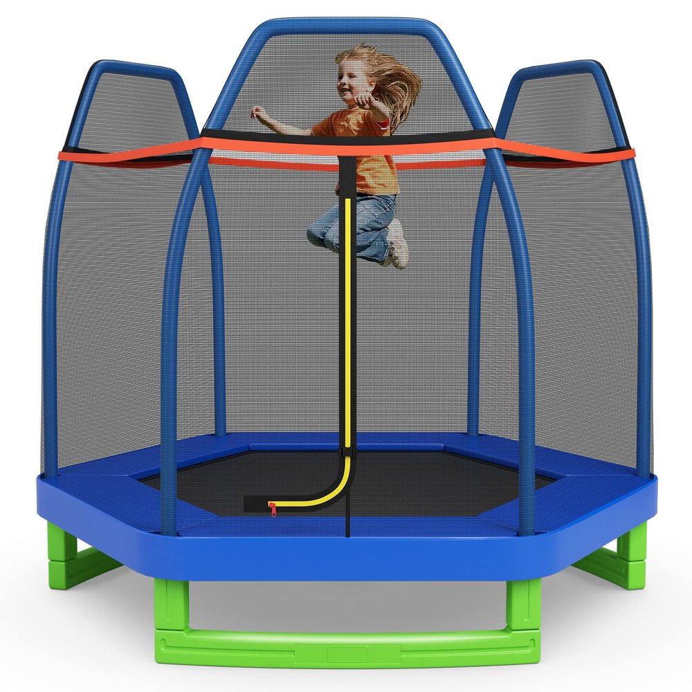 Giantex 7FT 84 Kids Trampoline for Toddlers with Enclosure Net, ASTM Approval & Widened Base for Indoor Outdoor
